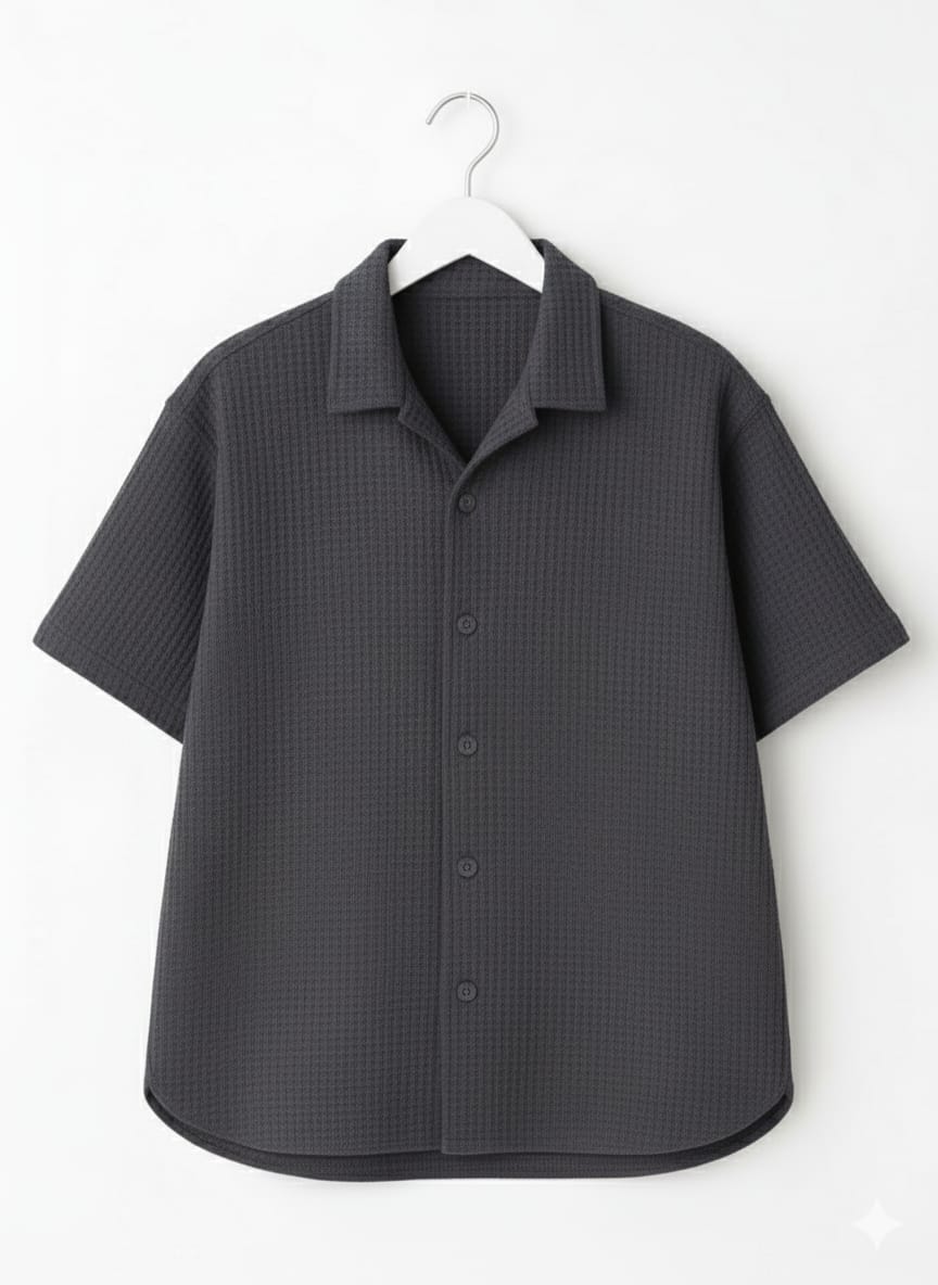 Charcoal Waffle Knit Cuben Collar Shirt
