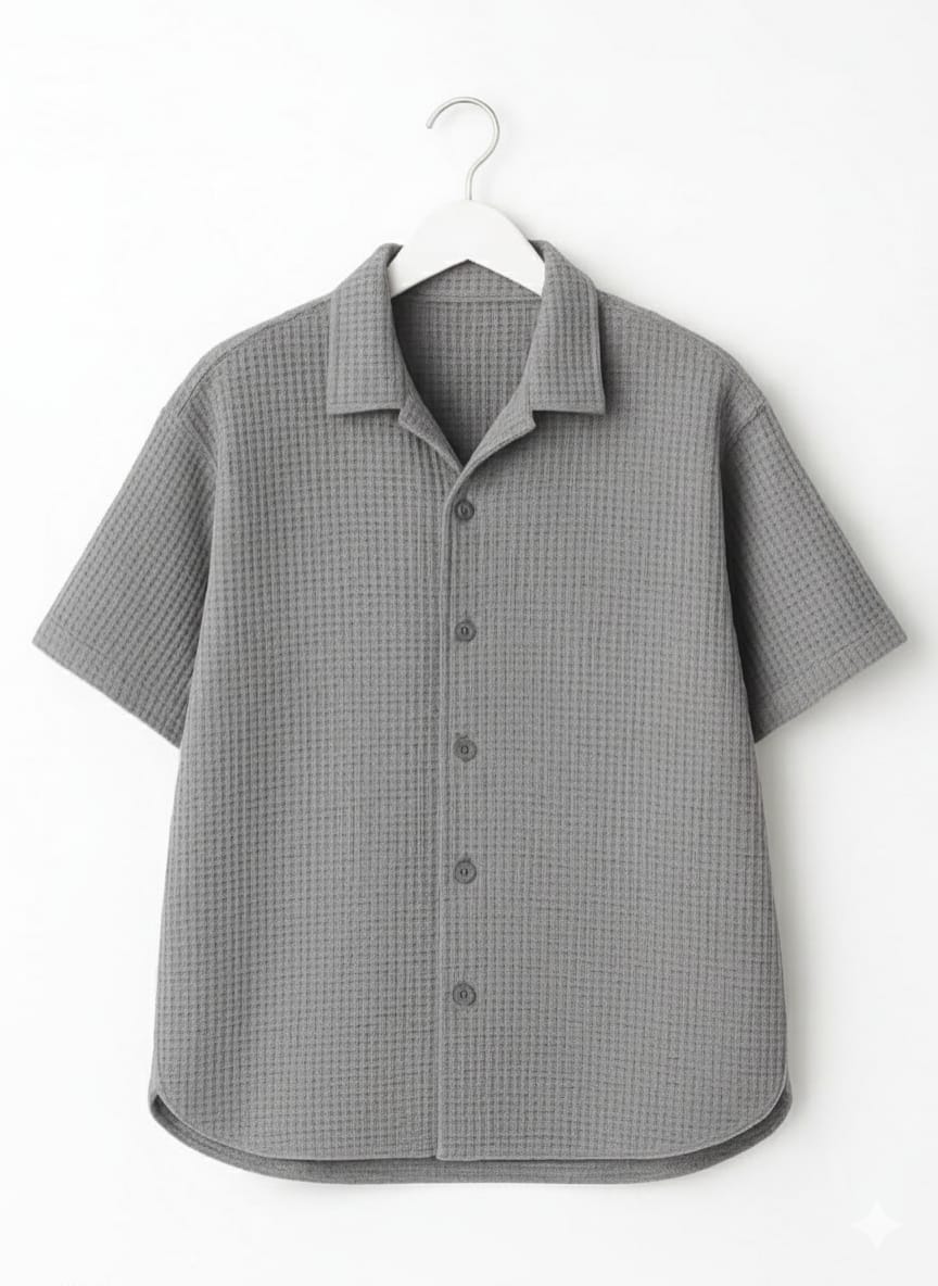 Hazel Grey Waffle Knit Cuben Collar Shirt