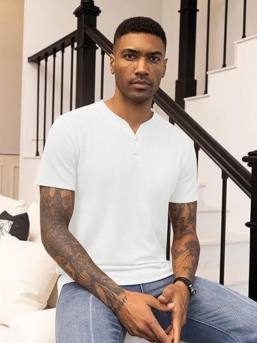 Pack of 4 WAFFLE KNIT HENLEY T-Shirts