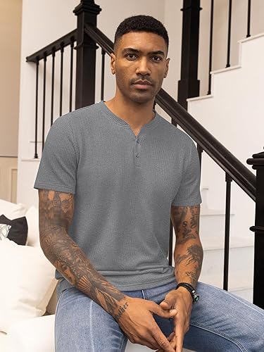 Pack of 4 WAFFLE KNIT HENLEY T-Shirts