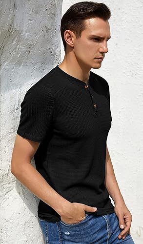 Pack of 4 WAFFLE KNIT HENLEY T-Shirts