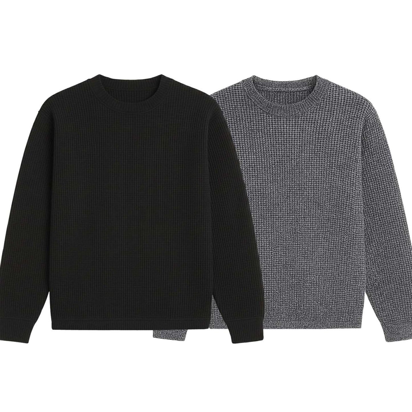 2 Pieces Waffle Knit SweatShirt ( BLACK & TEXTURE GREY )