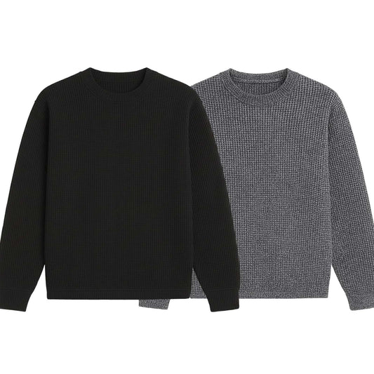 2 Pieces Waffle Knit SweatShirt ( BLACK & TEXTURE GREY )