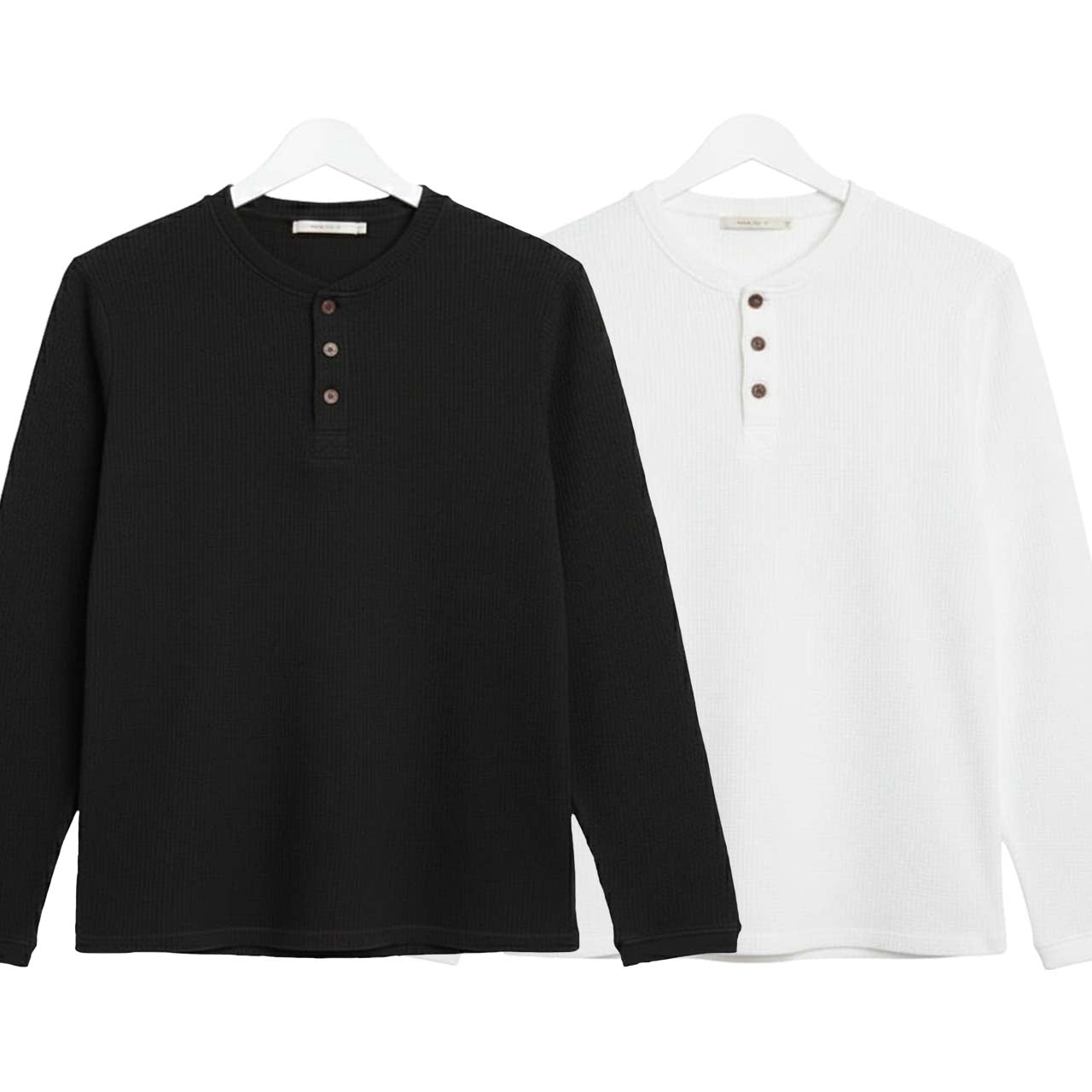 Pack of 2 WAFFLE KNIT HENLEY T-Shirts ( Black & White )