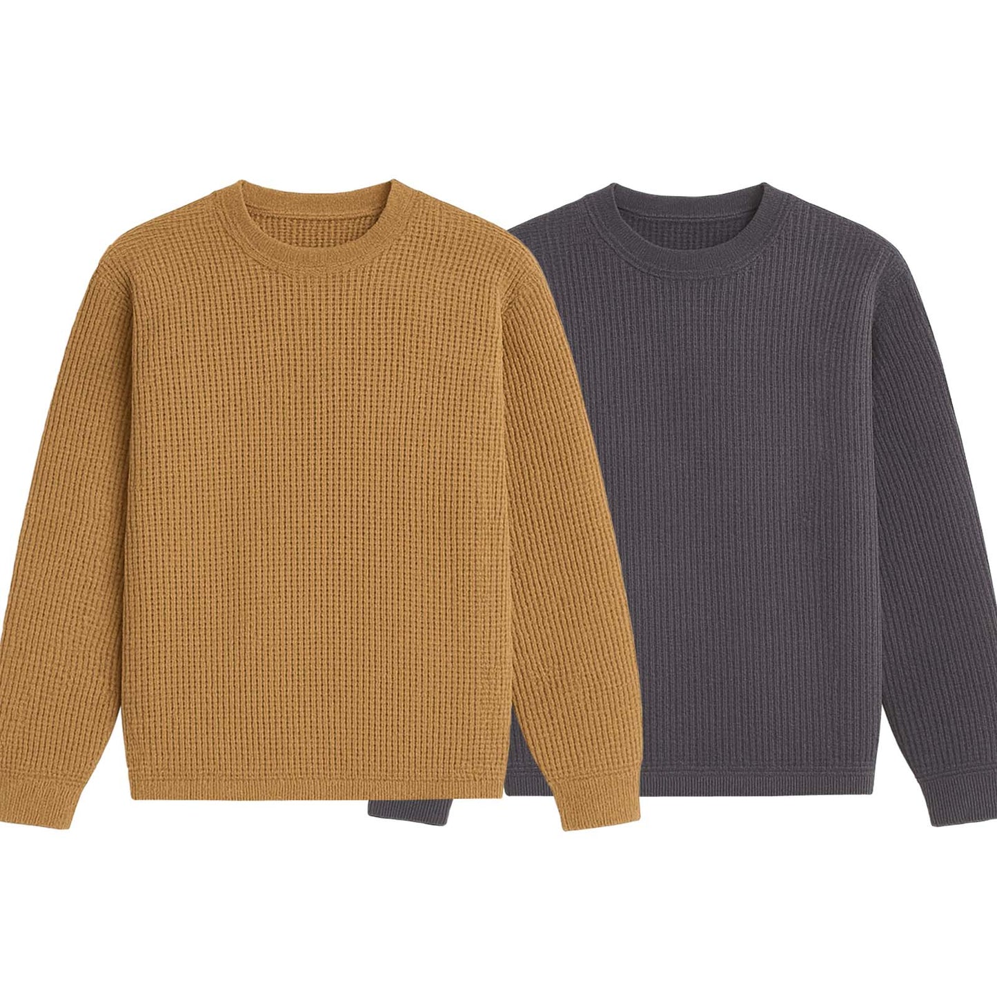 2 Pieces Waffle Knit SweatShirt ( CAMEL & CHARCOAL )