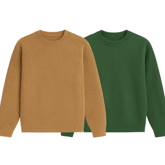2 Pieces Waffle Knit SweatShirt ( CAMEL & GREEN )