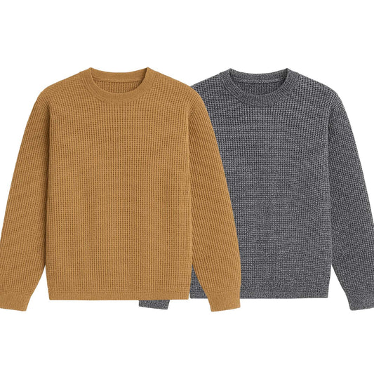 2 Pieces Waffle Knit SweatShirt ( CAMEL & TEXTURE GREY )