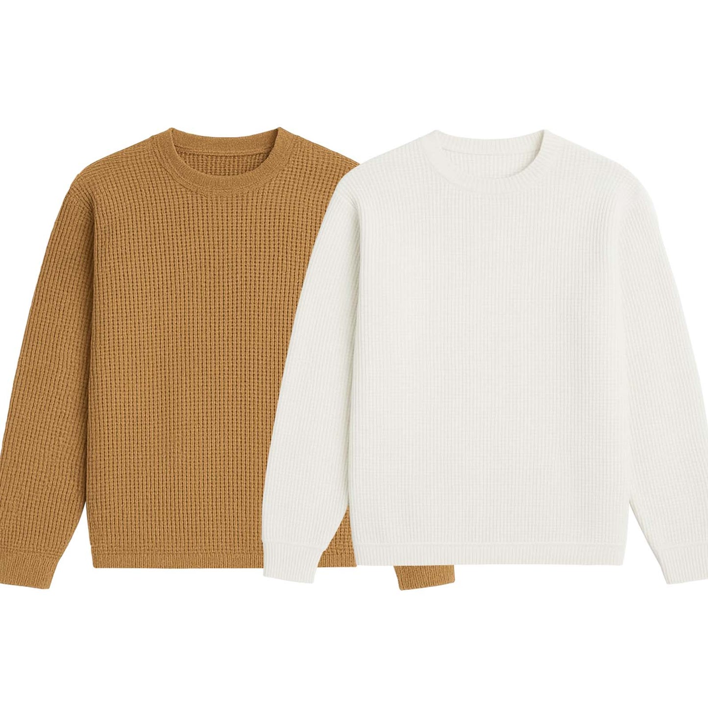 2 Pieces Waffle Knit SweatShirt ( WHITE & CAMEL )