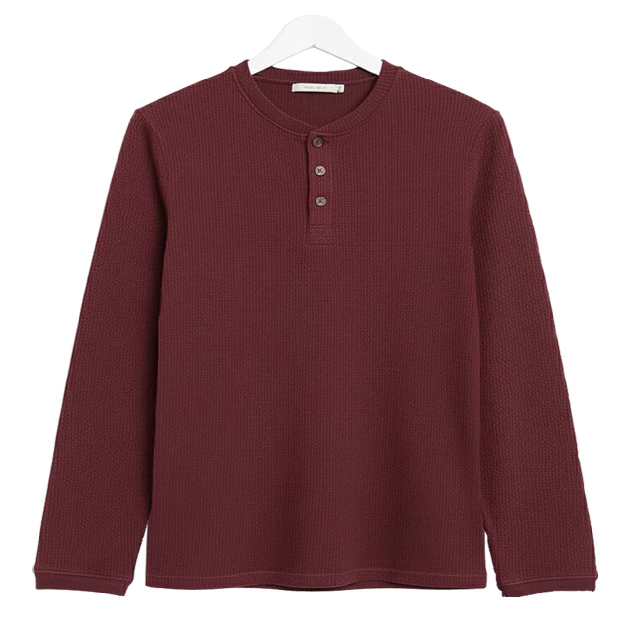 MAROON WAFFLE KNIT HENLEY Long Sleeves T-Shirt