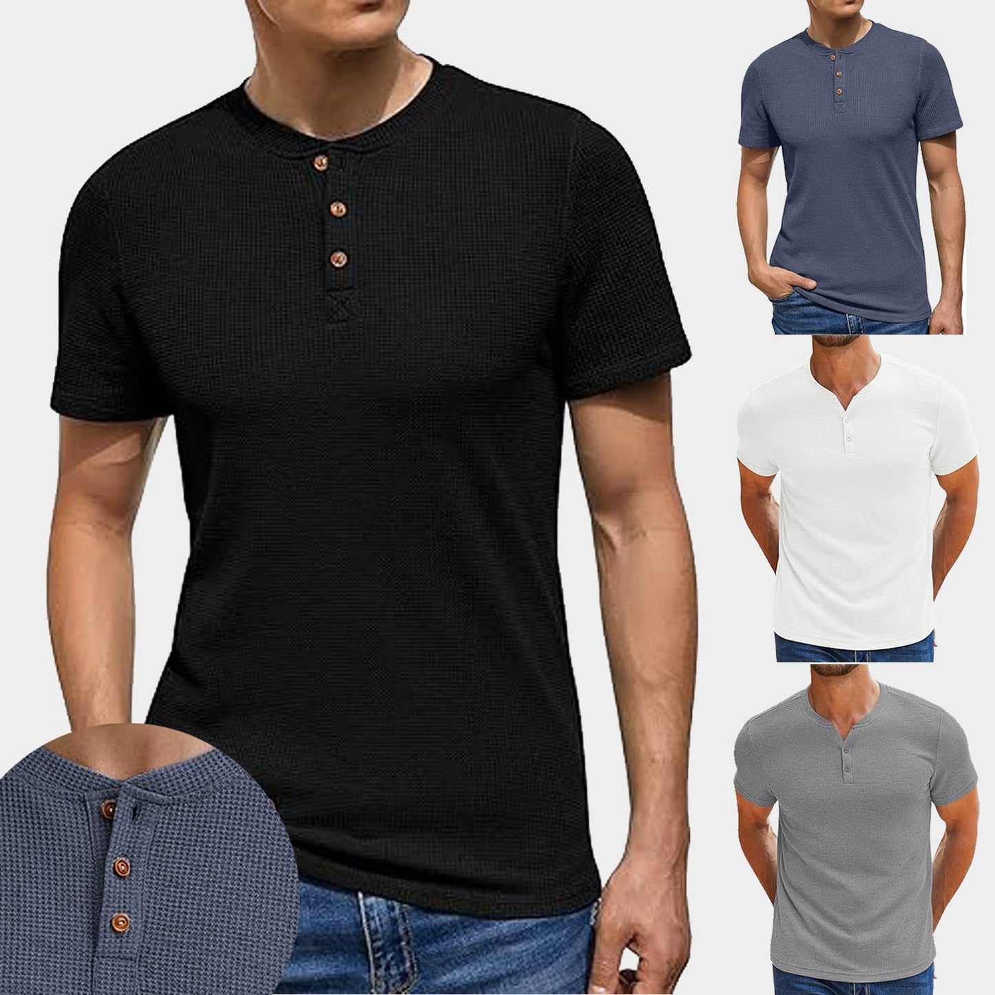 Pack of 4 WAFFLE KNIT HENLEY T-Shirts