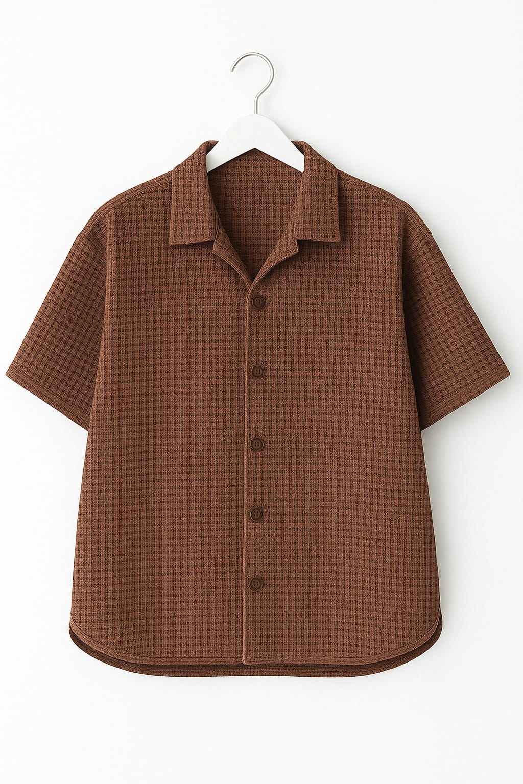 Attractive Brown Waffle Knit Cuben Collar Shirt